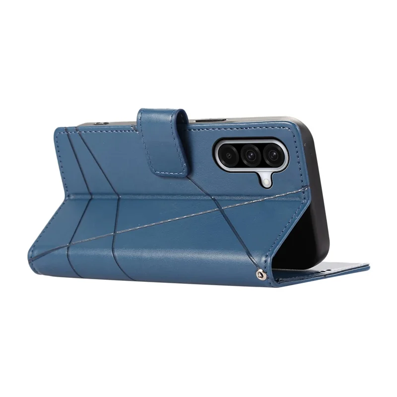 Funda tipo cartera de cuero con estampado de líneas para Samsung Galaxy A17 5G con correa de muñeca - Azul