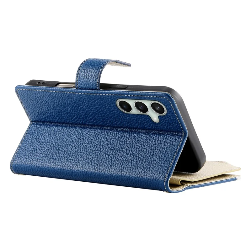 For Samsung Galaxy S25 FE Case Zipper Wallet Color Splicing Leather Flip Phone Cover with Straps - Dark Blue