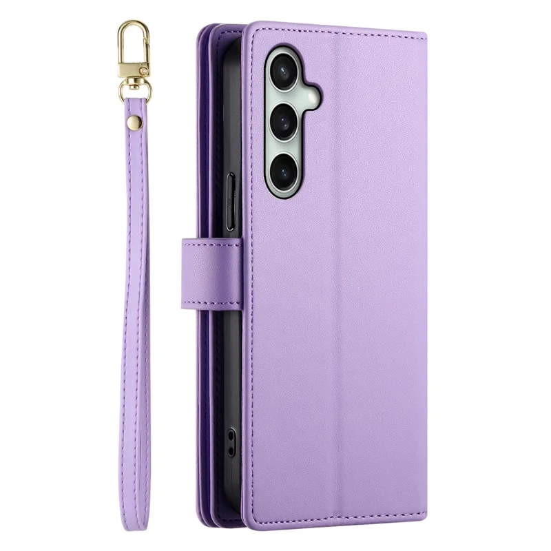 For Samsung Galaxy S25 FE Case Zipper Pocket Wallet Leather Phone Cover with Straps - Purple
