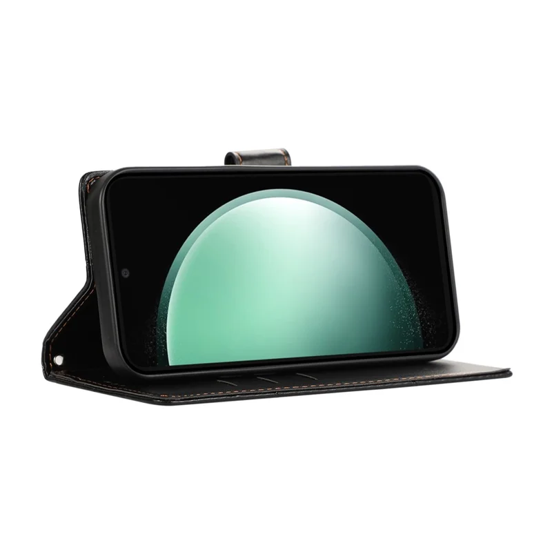 Voor Samsung Galaxy S25 FE hoesje met lijndessin lederen portemonneebehuizing met polsbandje - Zwart