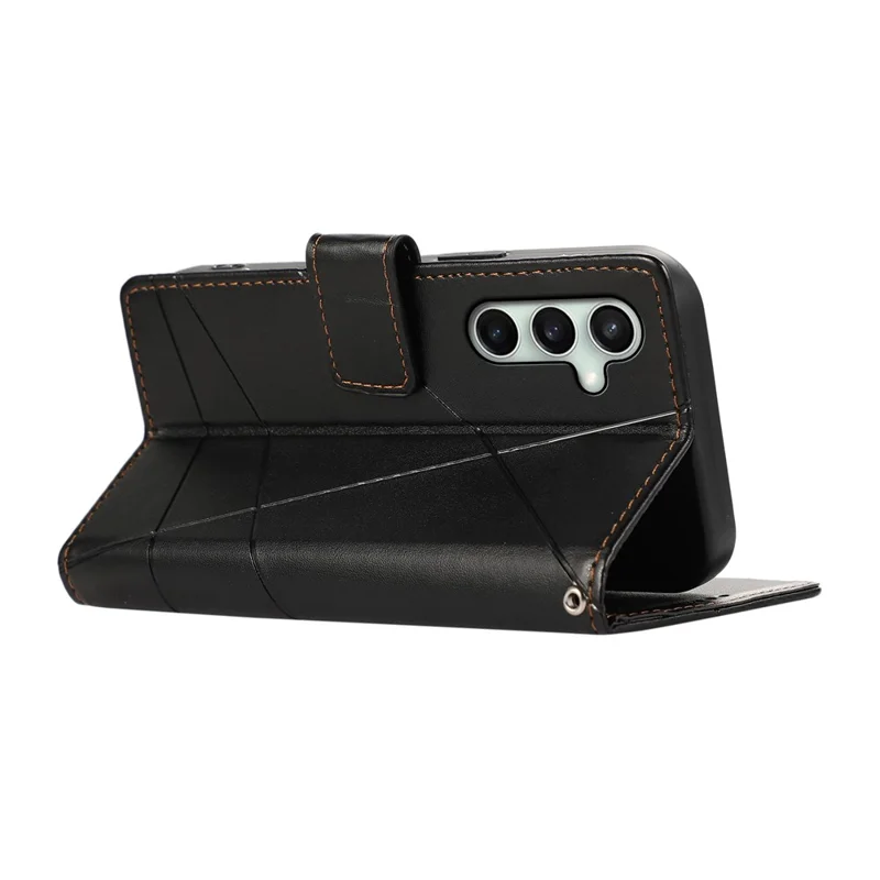 Voor Samsung Galaxy S25 FE hoesje met lijndessin lederen portemonneebehuizing met polsbandje - Zwart