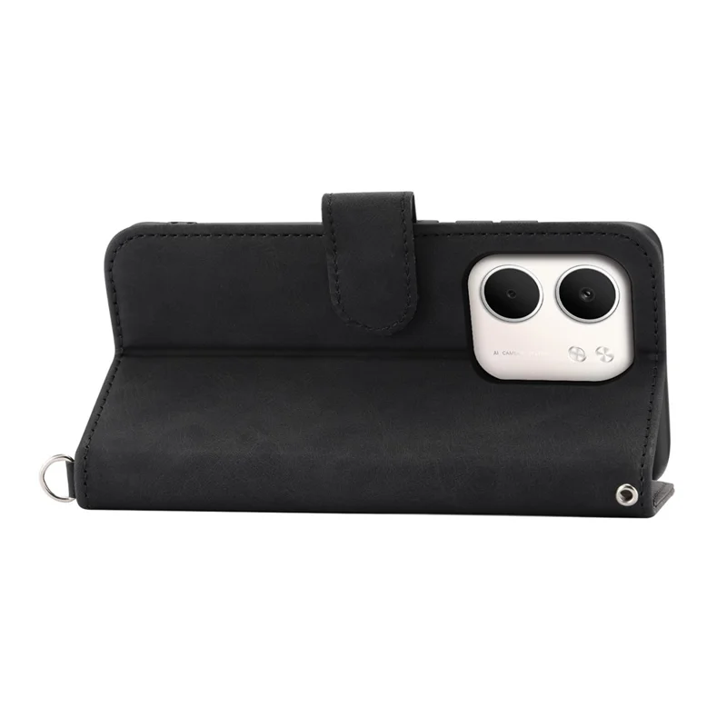For Oppo A5x 5G  /  4G Case Flower Pattern PU Leather Wallet Phone Cover with Strap - Black