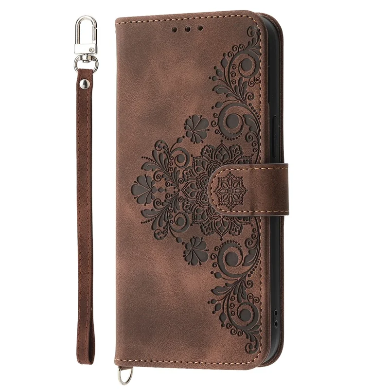 For Oppo A5x 5G  /  4G Case Flower Pattern PU Leather Wallet Phone Cover with Strap - Brown