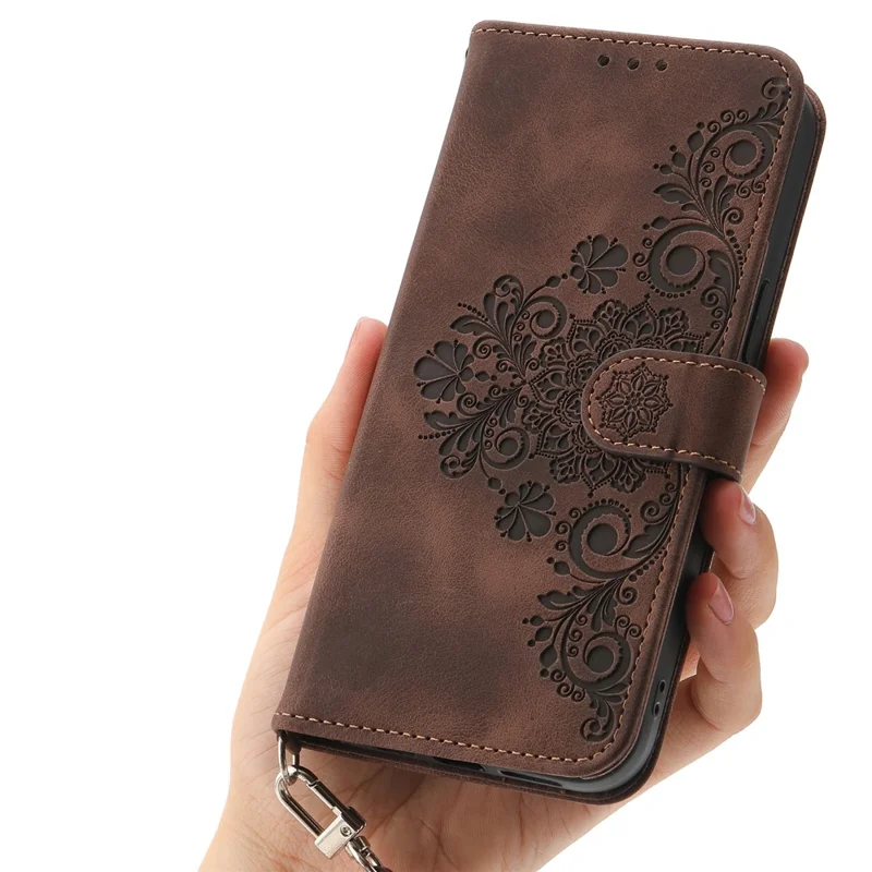 For Oppo A5x 5G  /  4G Case Flower Pattern PU Leather Wallet Phone Cover with Strap - Brown