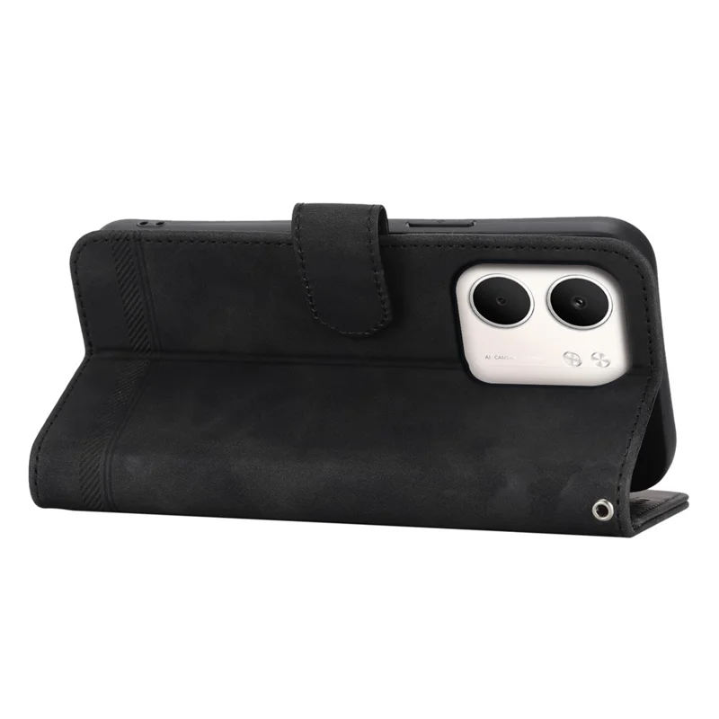 DIERFENG DF-03 Funda de Cuero Tipo Cartera con Líneas Grabadas para Oppo A5x 5G / 4G con Correa de Muñeca - Negro