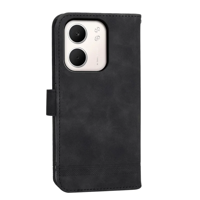 DIERFENG DF-03 Funda de Cuero Tipo Cartera con Líneas Grabadas para Oppo A5x 5G / 4G con Correa de Muñeca - Negro