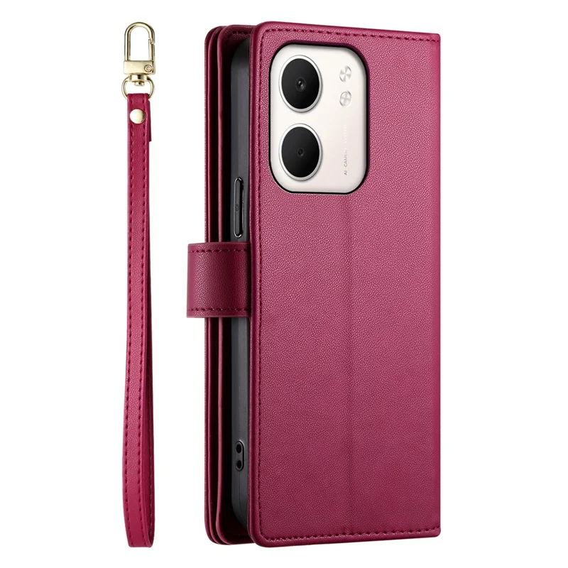 For Oppo A5x 5G  /  4G Case Zipper Pocket Wallet Leather Phone Cover with Straps - Red