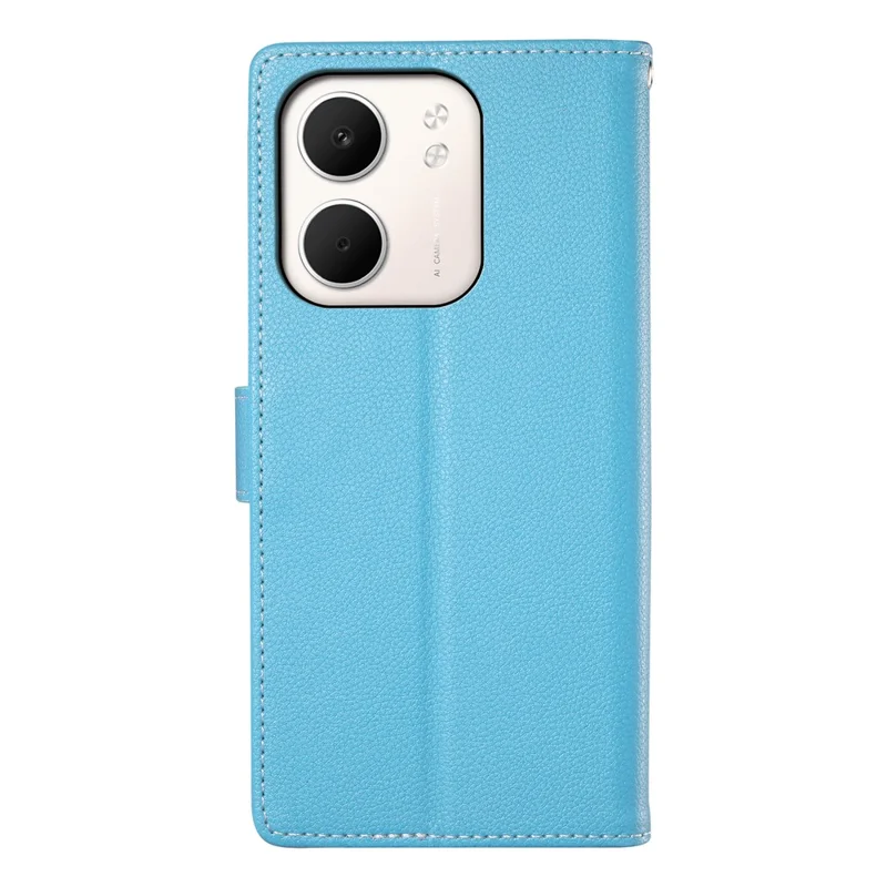 For Oppo A5x 5G  /  4G Case Magnetic Snap Litchi Texture Leather Wallet Phone Cover with Wrist Strap - Sky Blue