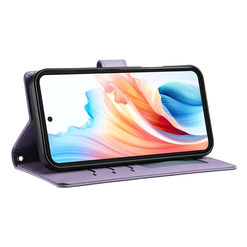 For Oppo A5x 5G  /  4G Case Rhombus Stitching Wallet Stand Leather Phone Cover with Long  /  Short Strap - Purple