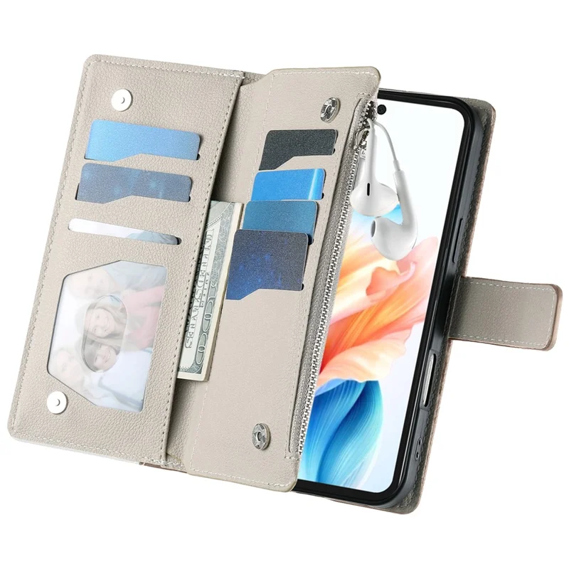 Étui pour Oppo A5x 5G / 4G Portefeuille à Fermeture Éclair Bicolore en Cuir avec Lanières - Marron