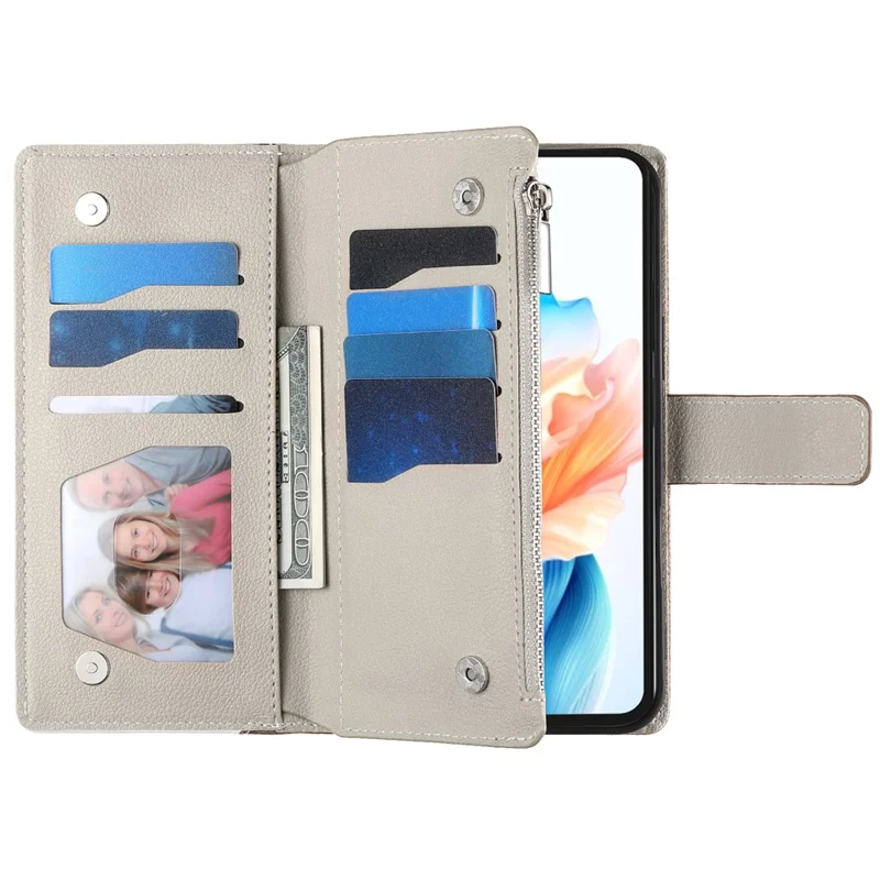 Étui pour Oppo A5x 5G / 4G Portefeuille à Fermeture Éclair Bicolore en Cuir avec Lanières - Marron