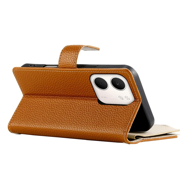Étui pour Oppo A5x 5G / 4G Portefeuille à Fermeture Éclair Bicolore en Cuir avec Lanières - Marron