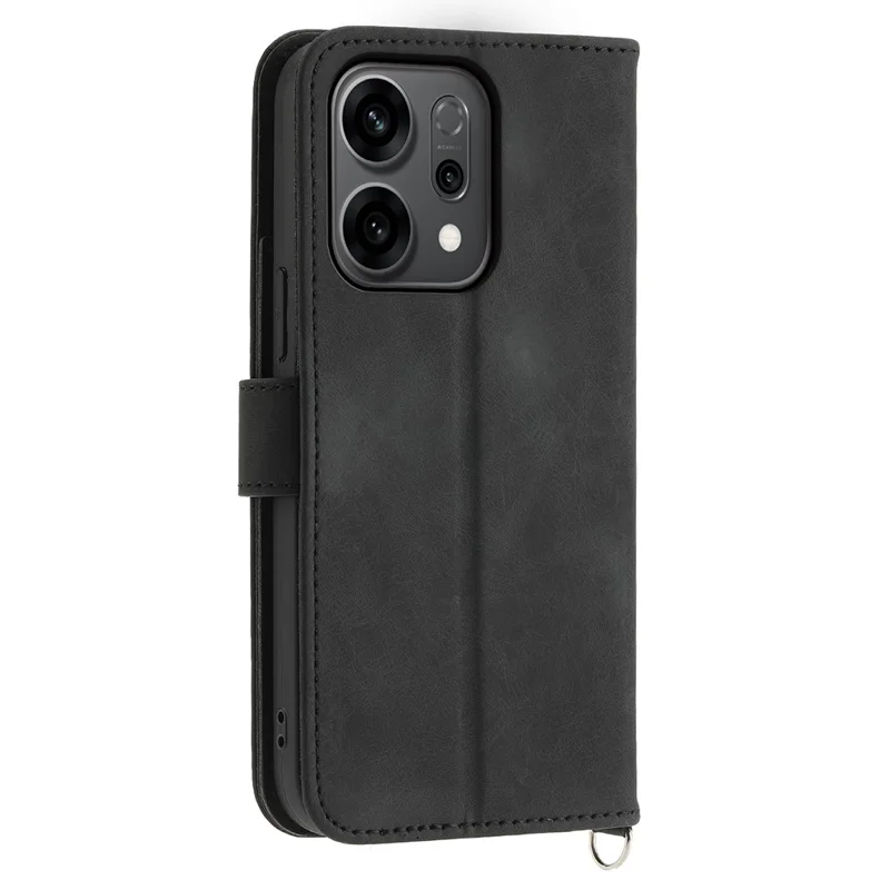 Voor Oppo Reno14 F 5G hoesje met bloemenpatroon PU lederen portemonnee telefoonhoes met draagkoord - Zwart