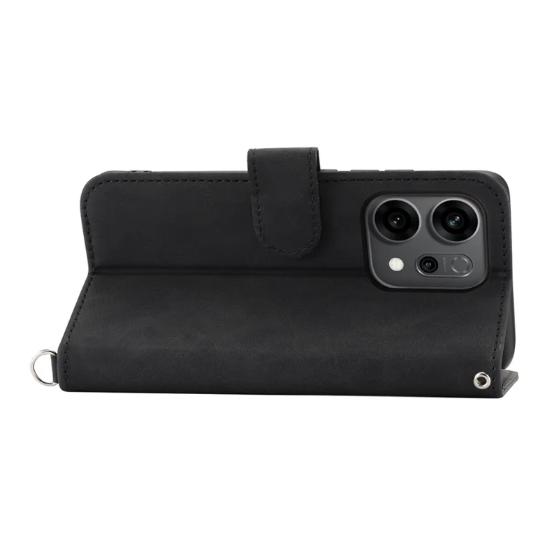 Voor Oppo Reno14 F 5G hoesje met bloemenpatroon PU lederen portemonnee telefoonhoes met draagkoord - Zwart