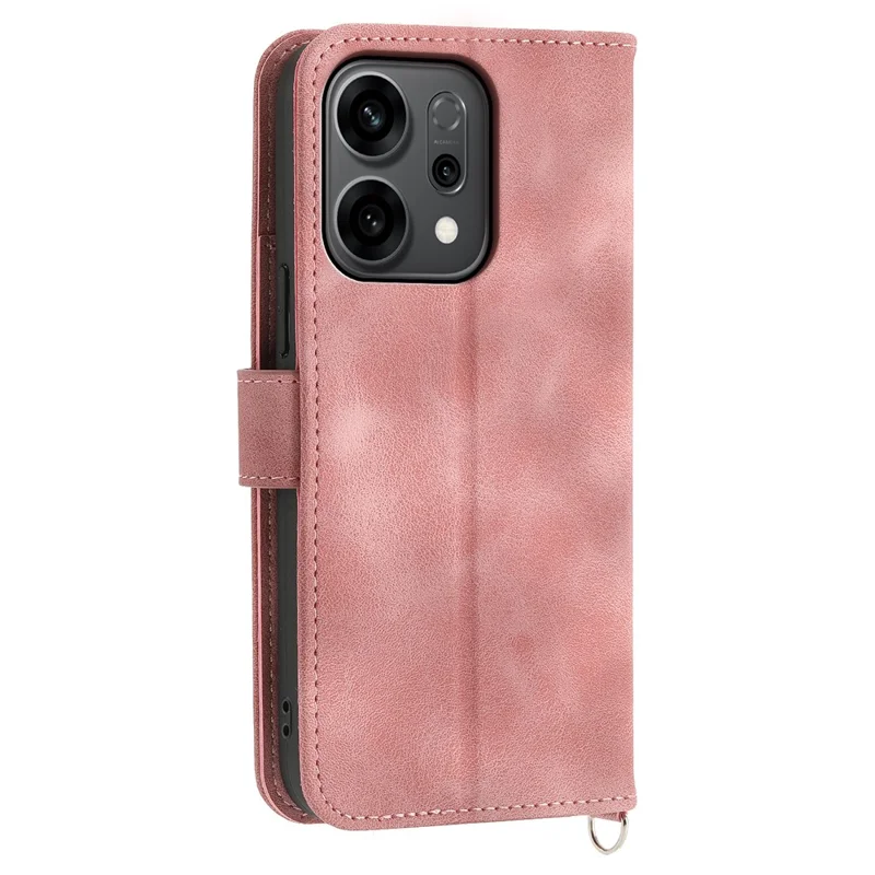 For Oppo Reno14 F 5G Case Flower Pattern PU Leather Wallet Phone Cover with Strap - Pink