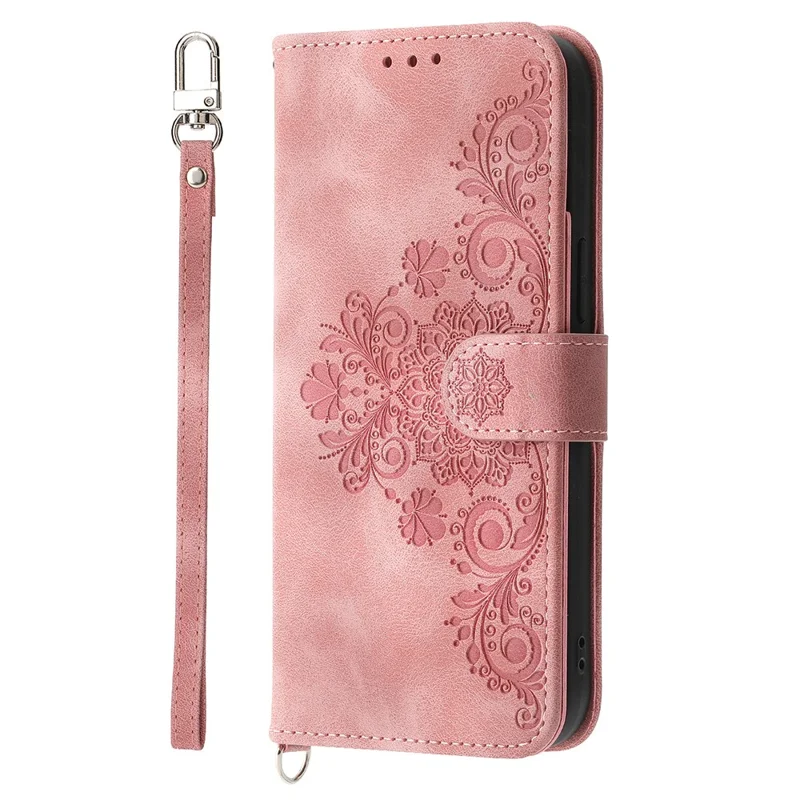 For Oppo Reno14 F 5G Case Flower Pattern PU Leather Wallet Phone Cover with Strap - Pink