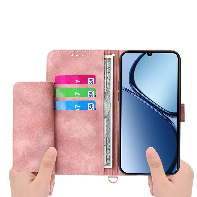 For Oppo Reno14 F 5G Case Flower Pattern PU Leather Wallet Phone Cover with Strap - Pink