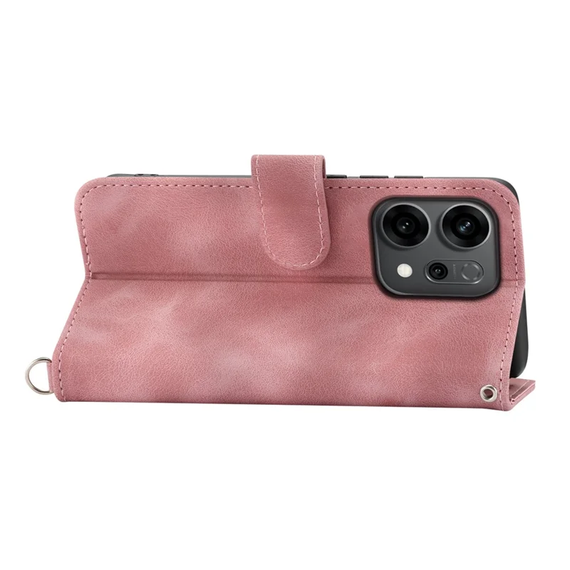 For Oppo Reno14 F 5G Case Flower Pattern PU Leather Wallet Phone Cover with Strap - Pink