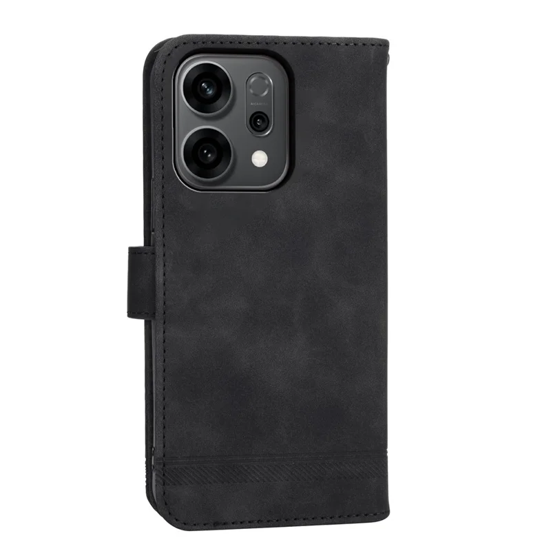 DIERFENG DF-03 Per Oppo Reno14 F 5G Custodia Righe Impronta Portafoglio Custodia in pelle con Cinturino da Polso - Nero