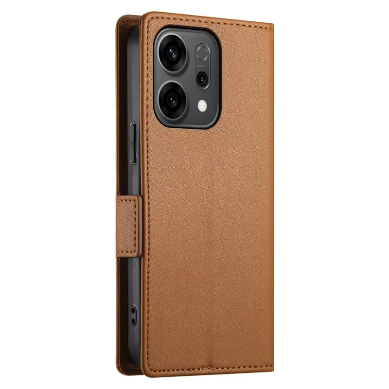 Чехол-книжка для Oppo Reno14 F 5G из искусственной кожи с подставкой - Коричневый