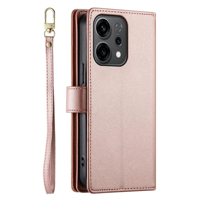 Für Oppo Reno14 F 5G Hülle Reißverschlusstasche Leder Telefonabdeckung mit Riemen - Pink