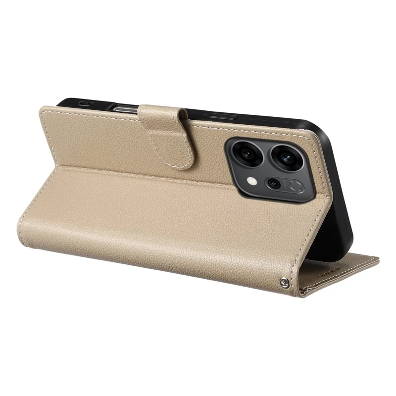 For Oppo Reno14 F 5G Case Magnetic Snap Litchi Texture Leather Wallet Phone Cover with Wrist Strap - Apricot