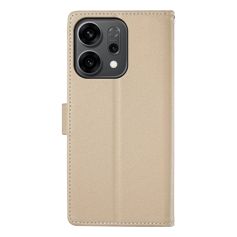 For Oppo Reno14 F 5G Case Magnetic Snap Litchi Texture Leather Wallet Phone Cover with Wrist Strap - Apricot