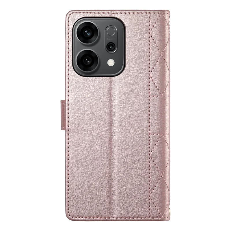 Для Oppo Reno14 F 5G Чехол Ромбовая прошивка Кошелек Стенд Кожаный Чехол для телефона с длинным / коротким ремешком - Розовое золото
