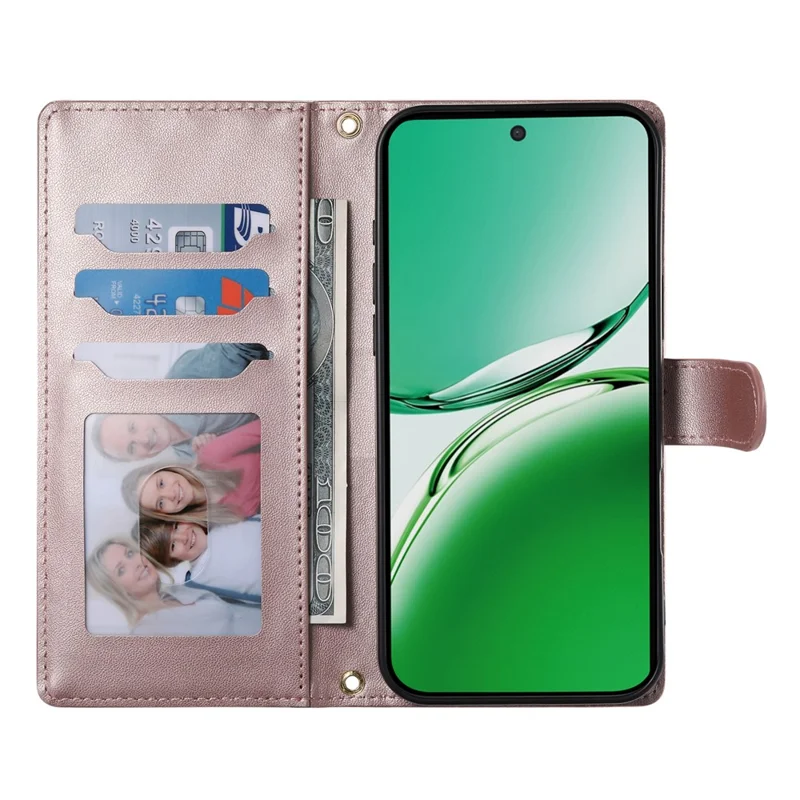 Для Oppo Reno14 F 5G Чехол Ромбовая прошивка Кошелек Стенд Кожаный Чехол для телефона с длинным / коротким ремешком - Розовое золото