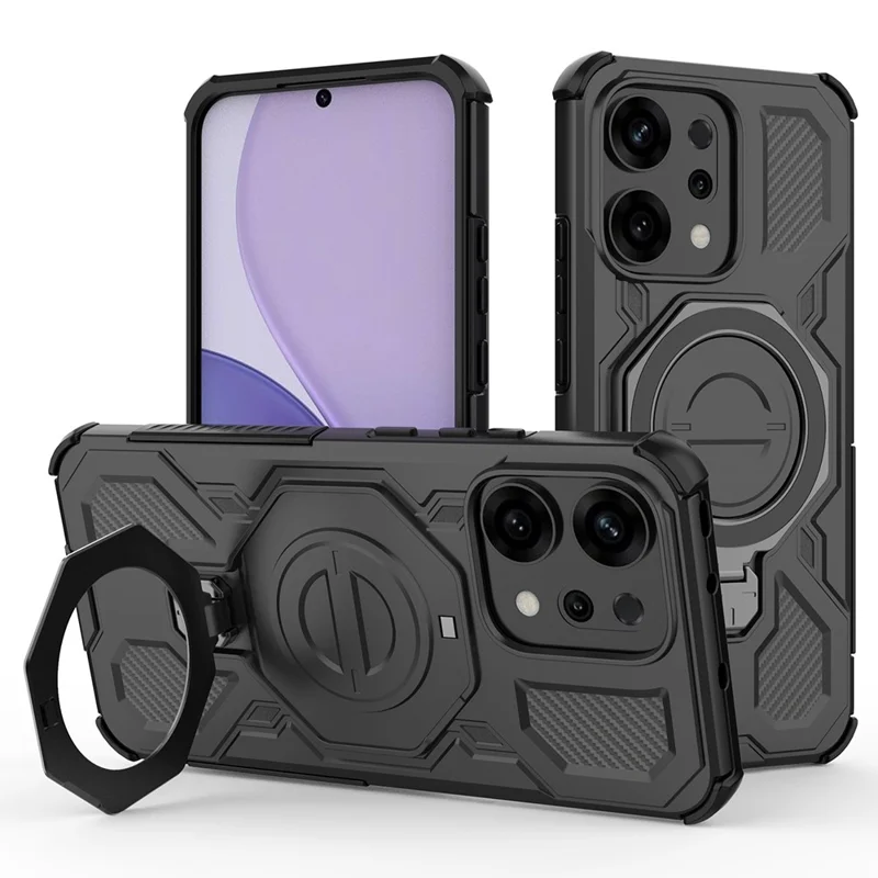 Para Oppo Reno14 5G (Global) Capa Magnética com Suporte Giratório de Metal PC + TPU para Celular - Preto