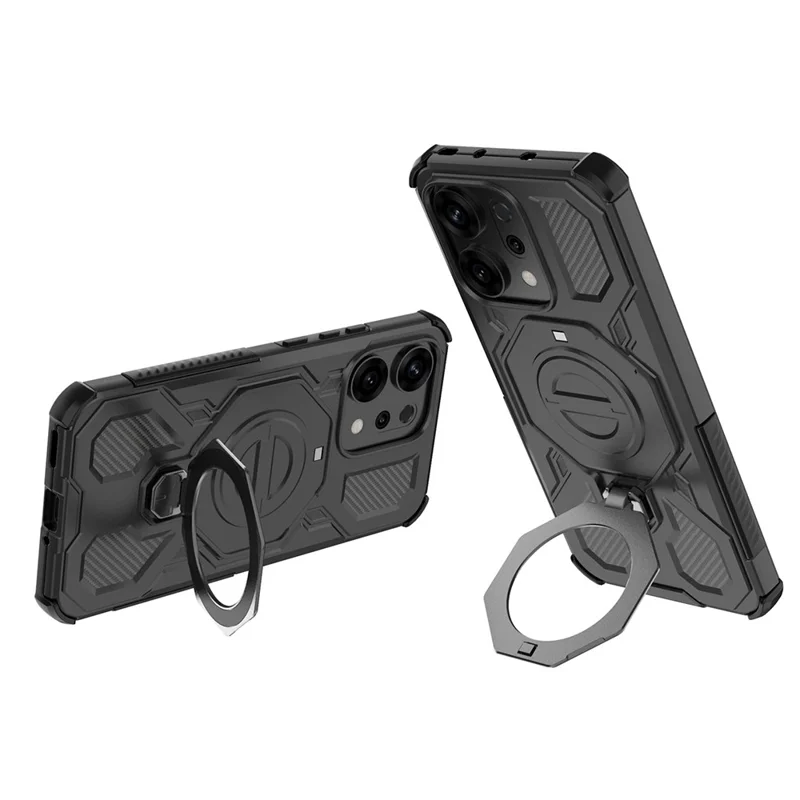 Para Oppo Reno14 5G (Global) Capa Magnética com Suporte Giratório de Metal PC + TPU para Celular - Preto