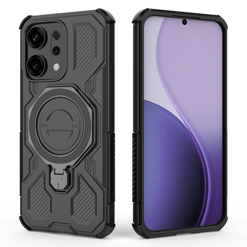 Para Oppo Reno14 5G (Global) Capa Magnética com Suporte Giratório de Metal PC + TPU para Celular - Preto