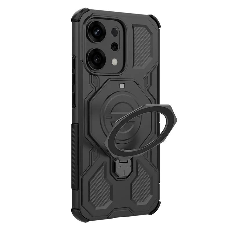 Para Oppo Reno14 5G (Global) Capa Magnética com Suporte Giratório de Metal PC + TPU para Celular - Preto