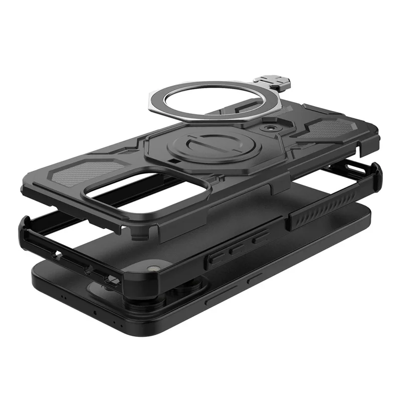 Para Oppo Reno14 5G (Global) Capa Magnética com Suporte Giratório de Metal PC + TPU para Celular - Preto