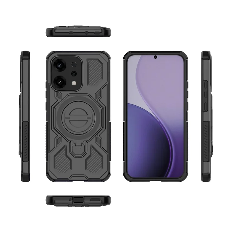 Para Oppo Reno14 5G (Global) Capa Magnética com Suporte Giratório de Metal PC + TPU para Celular - Preto