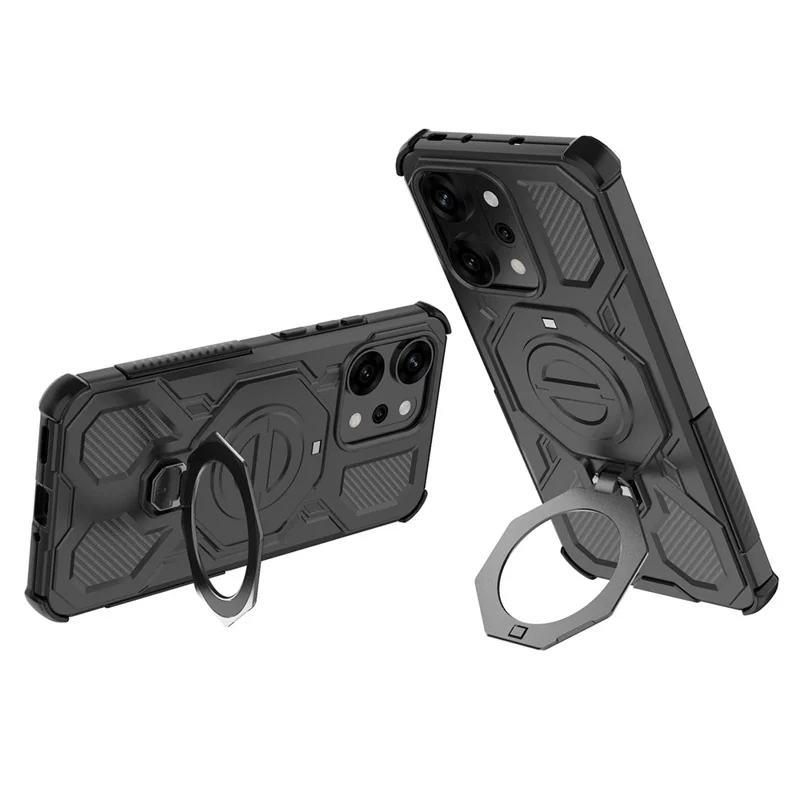 Per Oppo Reno14 Pro 5G (Globale) Custodia Magnetica con Supporto Metallico Rotante PC + TPU Cover Posteriore Telefono - Nero