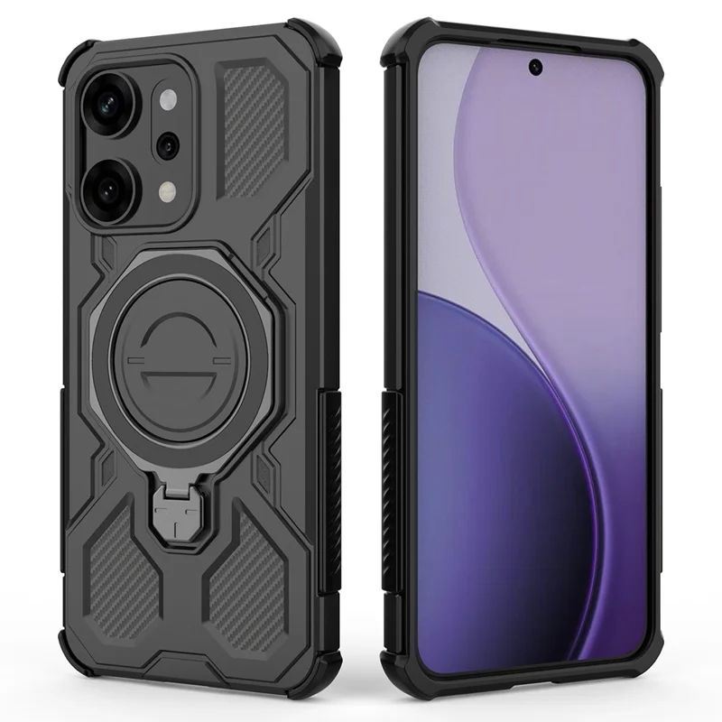 Per Oppo Reno14 Pro 5G (Globale) Custodia Magnetica con Supporto Metallico Rotante PC + TPU Cover Posteriore Telefono - Nero