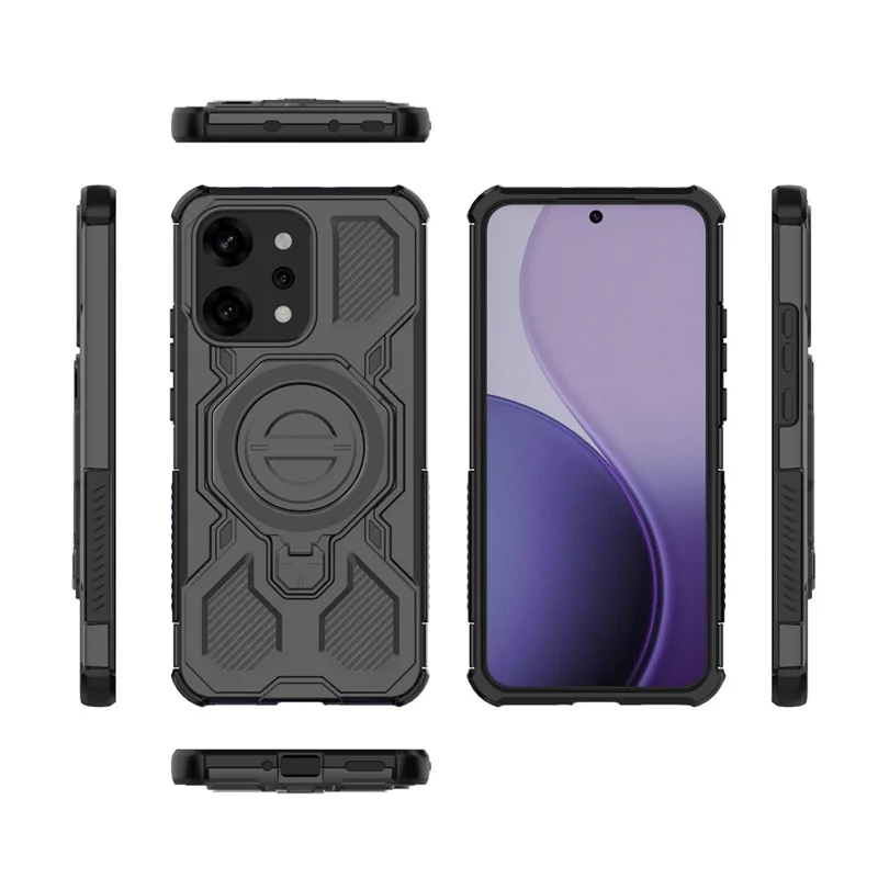Per Oppo Reno14 Pro 5G (Globale) Custodia Magnetica con Supporto Metallico Rotante PC + TPU Cover Posteriore Telefono - Nero
