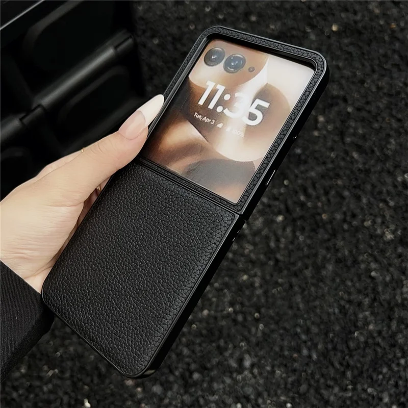 Für Motorola Razr 60 Ultra 5G Hülle Litschi-Textur PU-Leder + PC Faltbare Handyhülle - Schwarz