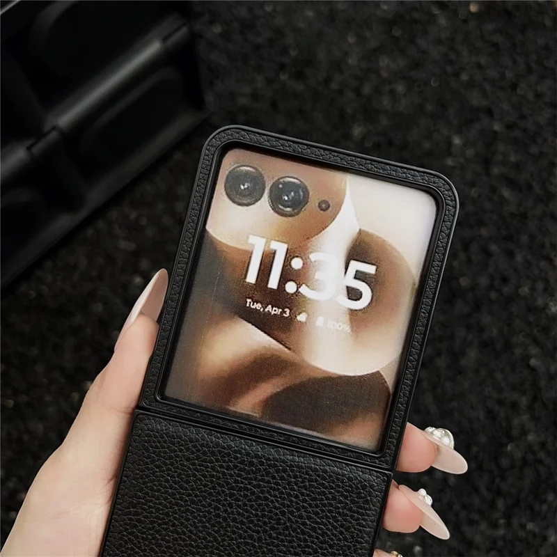 Für Motorola Razr 60 Ultra 5G Hülle Litschi-Textur PU-Leder + PC Faltbare Handyhülle - Schwarz