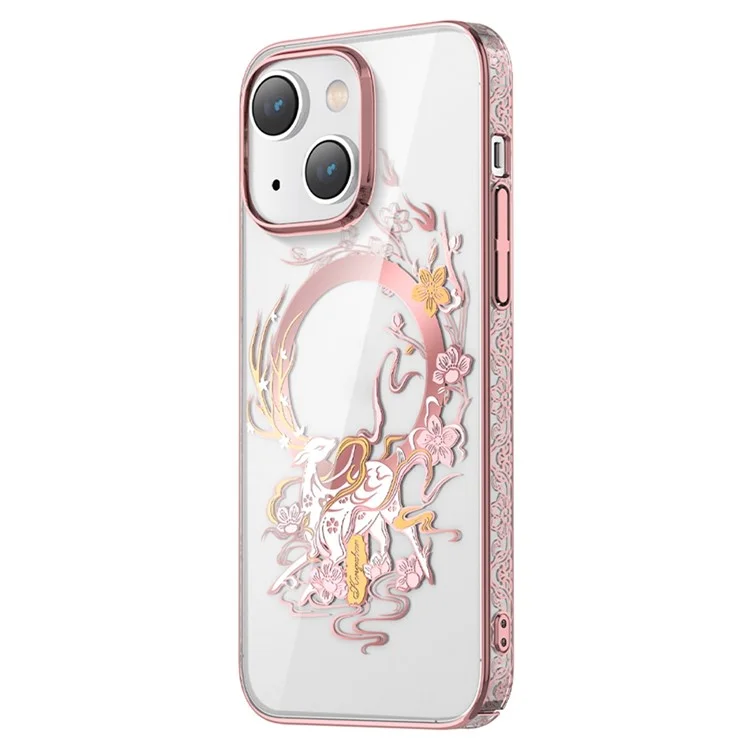 Case de Teléfonos Magnéticos de la Serie Kingxbar Para Iphone 14 Plus Compatible Con Magsafe, Láser Transparente de Talla Trasera Electrochada Electrochada - Ciervo Rosa