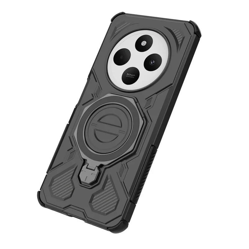 Magnetic Case for Xiaomi Redmi 14C 4G / 14R 5G / Poco C75 4G Rotating Metal Kickstand PC + TPU Phone Back Cover - Black