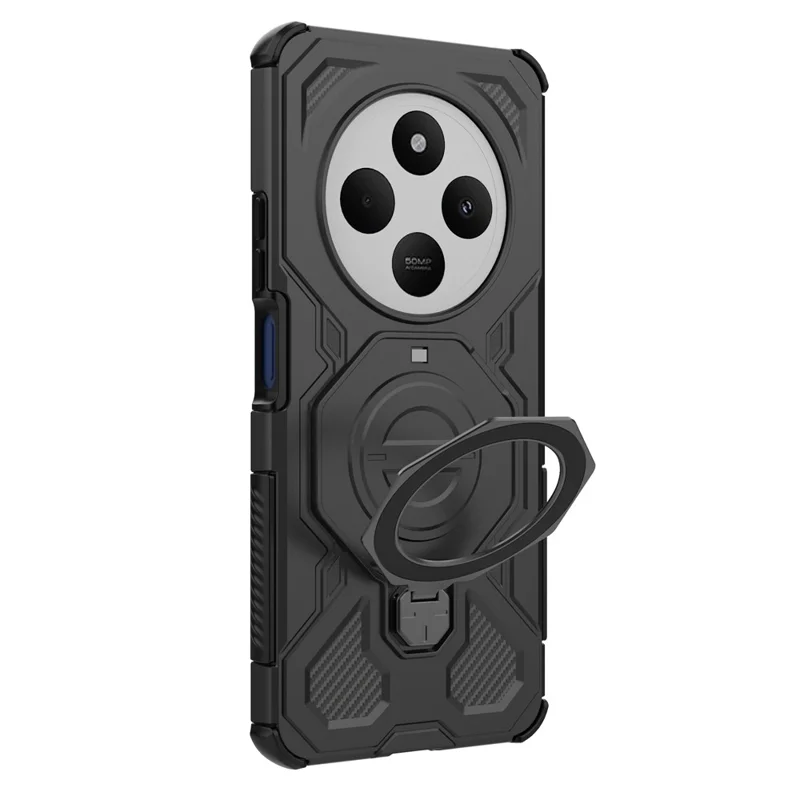 Magnetic Case for Xiaomi Redmi 14C 4G / 14R 5G / Poco C75 4G Rotating Metal Kickstand PC + TPU Phone Back Cover - Black