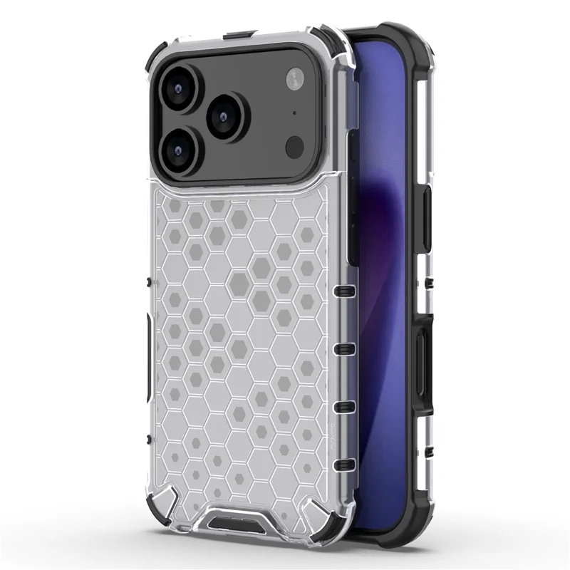 Voor iPhone 17 Pro hoesje zeshoekig stevige PC + TPU telefoonhoes - Grijs