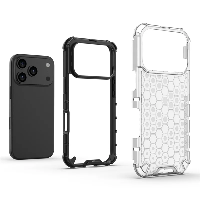 Voor iPhone 17 Pro hoesje zeshoekig stevige PC + TPU telefoonhoes - Grijs