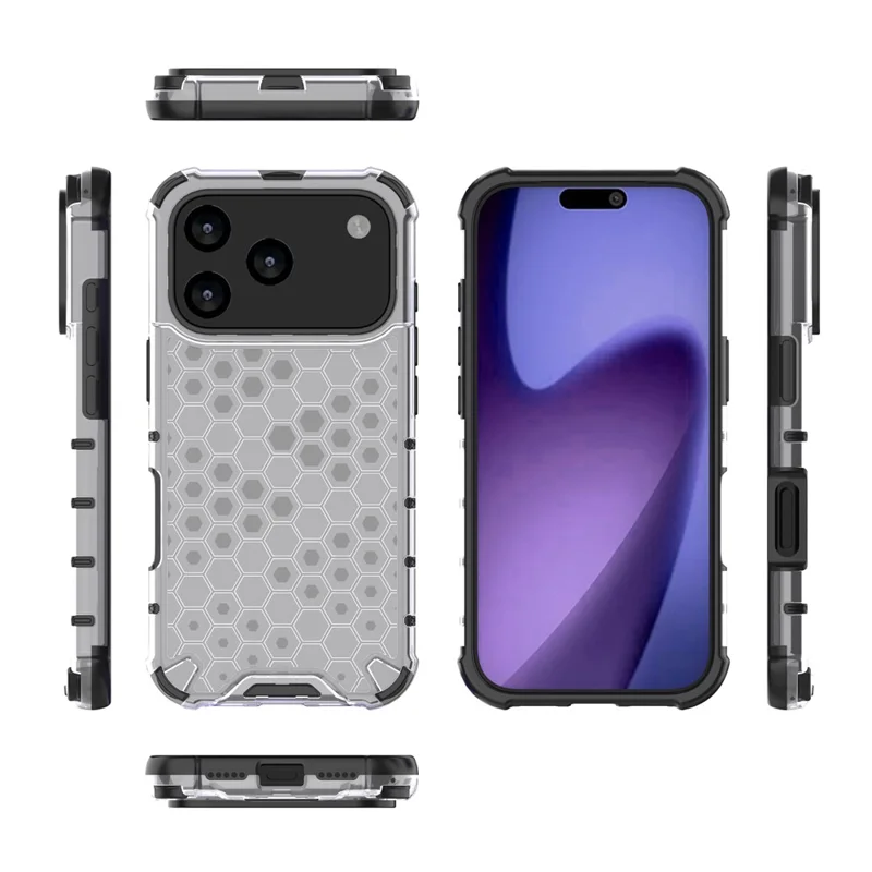 Voor iPhone 17 Pro hoesje zeshoekig stevige PC + TPU telefoonhoes - Grijs