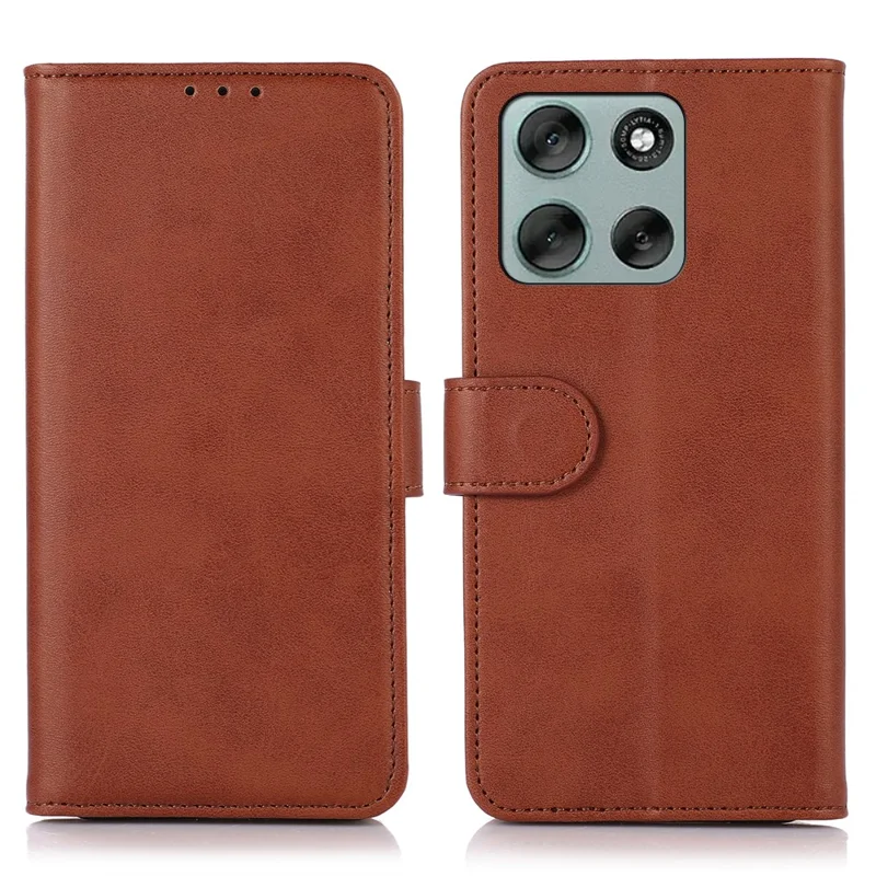 For Motorola Moto G56 5G Case Cowhide Texture Leather Wallet Phone Cover with Stand - Brown