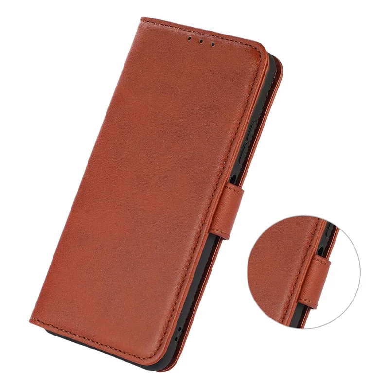 For Motorola Moto G56 5G Case Cowhide Texture Leather Wallet Phone Cover with Stand - Brown