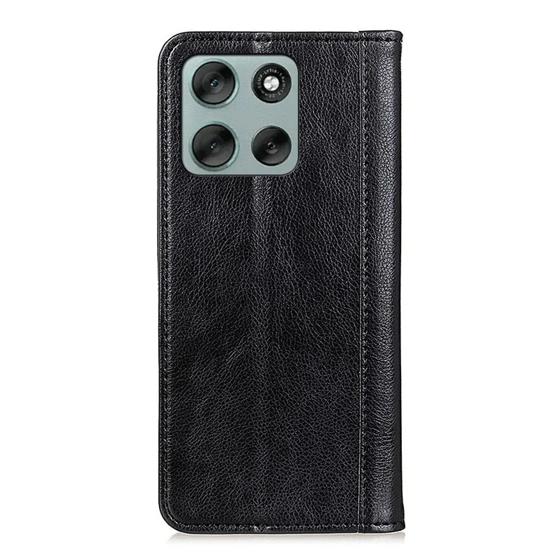 For Motorola Moto G56 5G Stand Case Split Leather Litchi Texture Wallet Phone Cover - Black