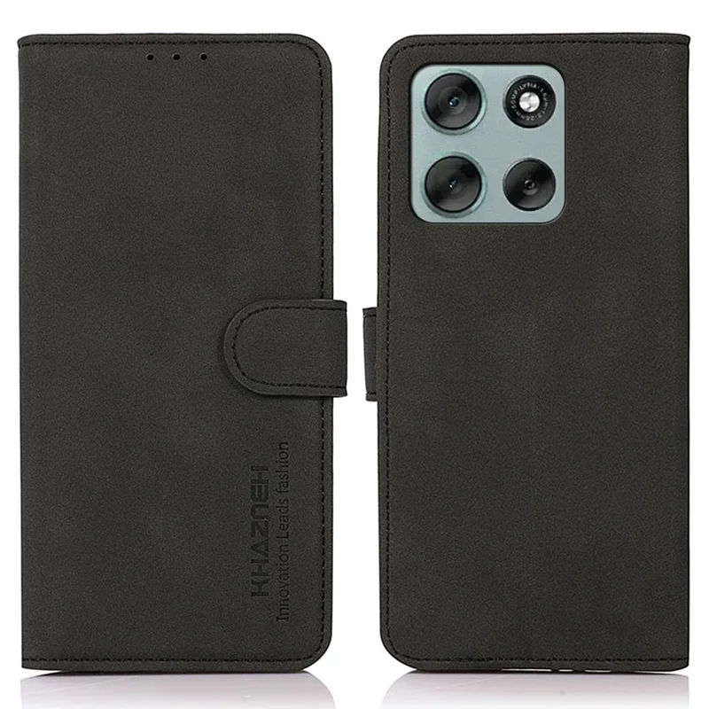 KHAZNEH para Motorola Moto G56 5G Capa de Couro Carteira com Suporte para Celular - Preto